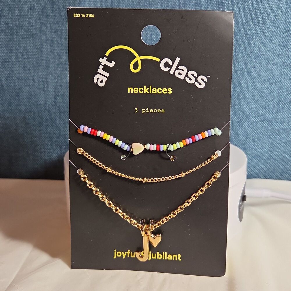 Target Art Class Initial J Necklace Set 3Pk Gold Tone Beaded - Picture 3 of 16